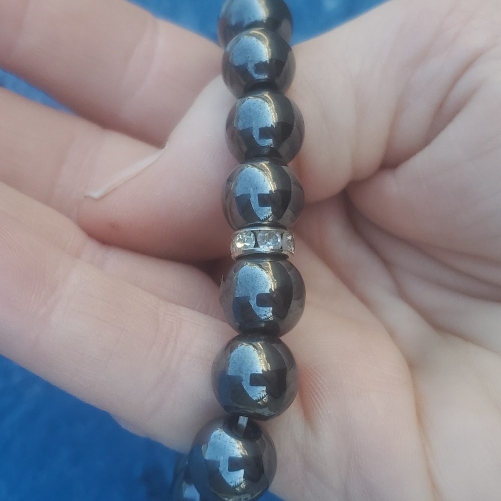 New Hematite Pave Crystal Ball Stretch Bracelet.